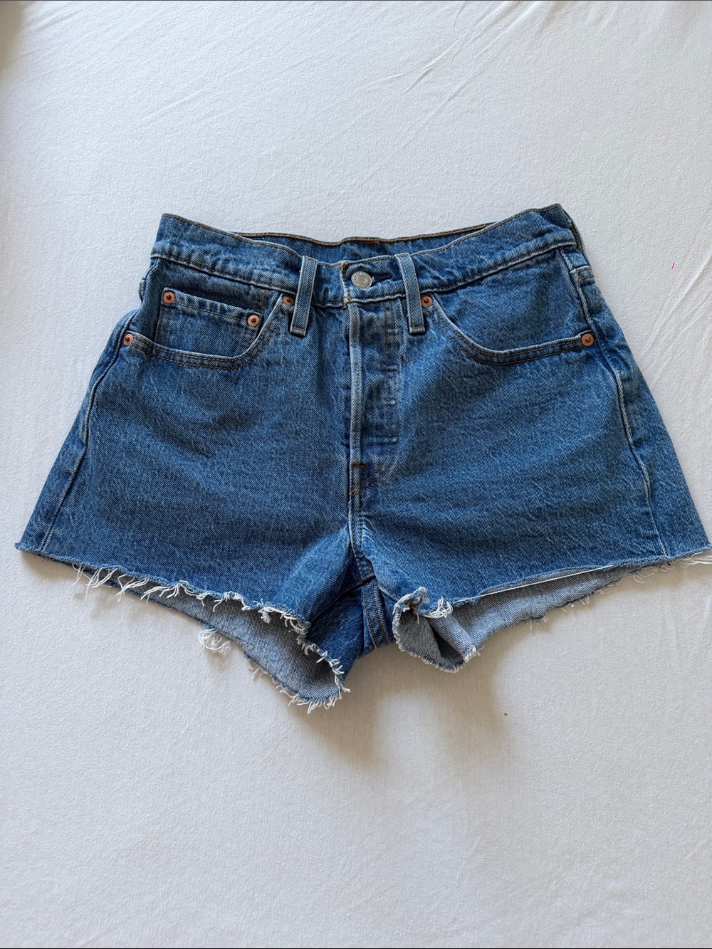 Levi's Dark Blue Raw-Hem Denim Cutoff Shorts